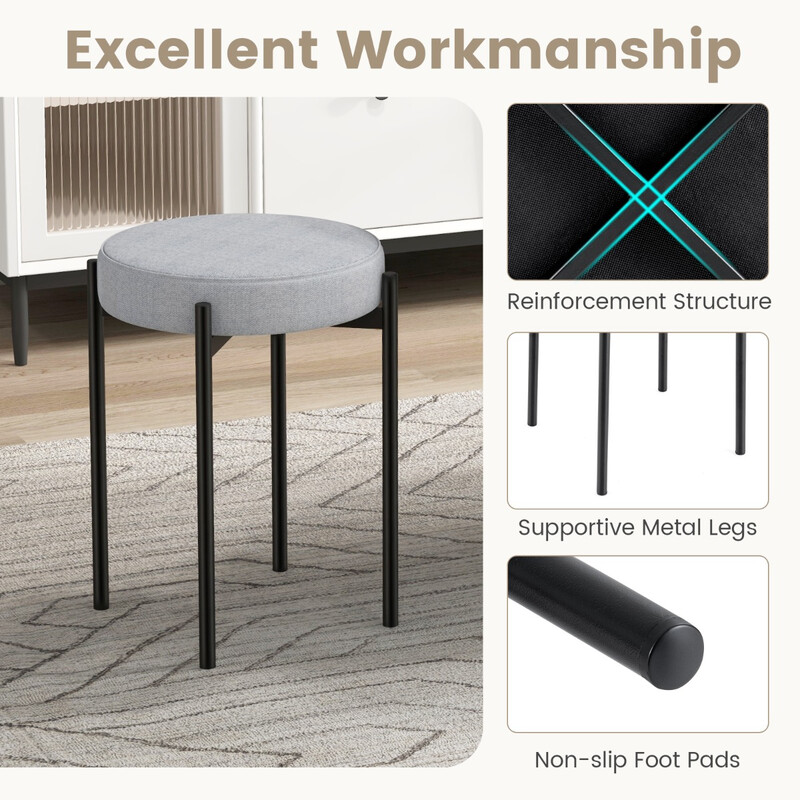 Barstole lysgrå metalben linnedstof polstret 4 stk stabelbare