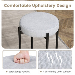 Barstole lysgrå metalben linnedstof polstret 4 stk stabelbare