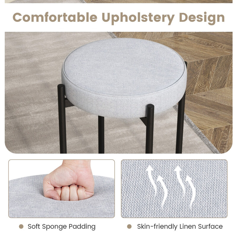 Barstole lysgrå metalben linnedstof polstret 4 stk stabelbare