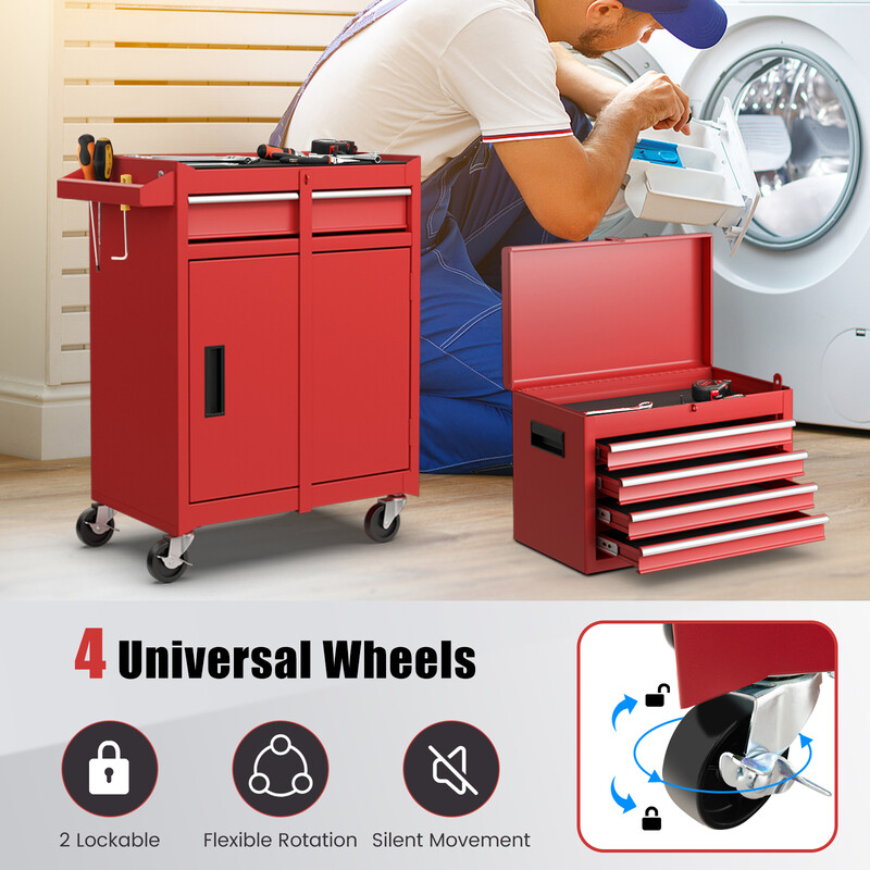 Metal værktøjsvogn 2-i-1 med aftagelig topkasse og justerbar hylde
