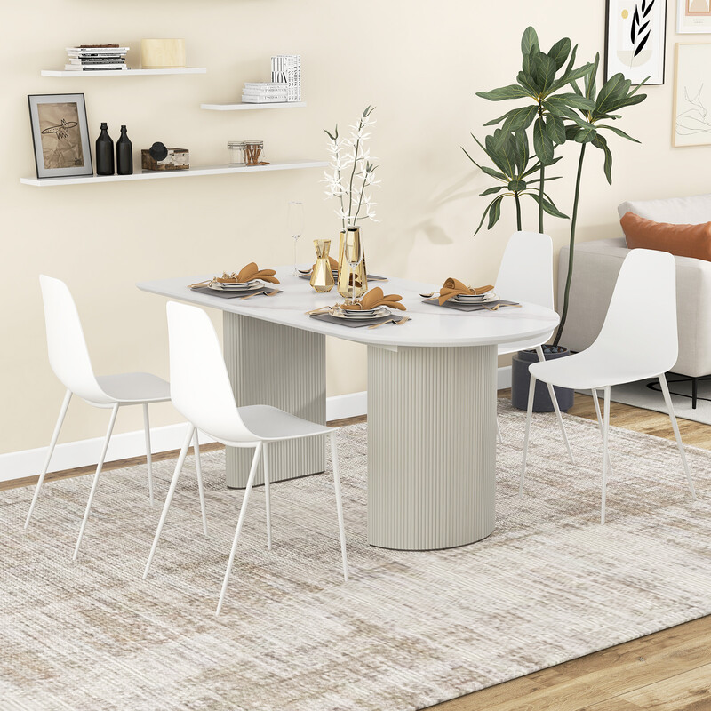 4 moderne hvide matstole uden armlæn i PP og metal 52x48x88 cm