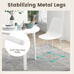 4 moderne hvide matstole uden armlæn i PP og metal 52x48x88 cm