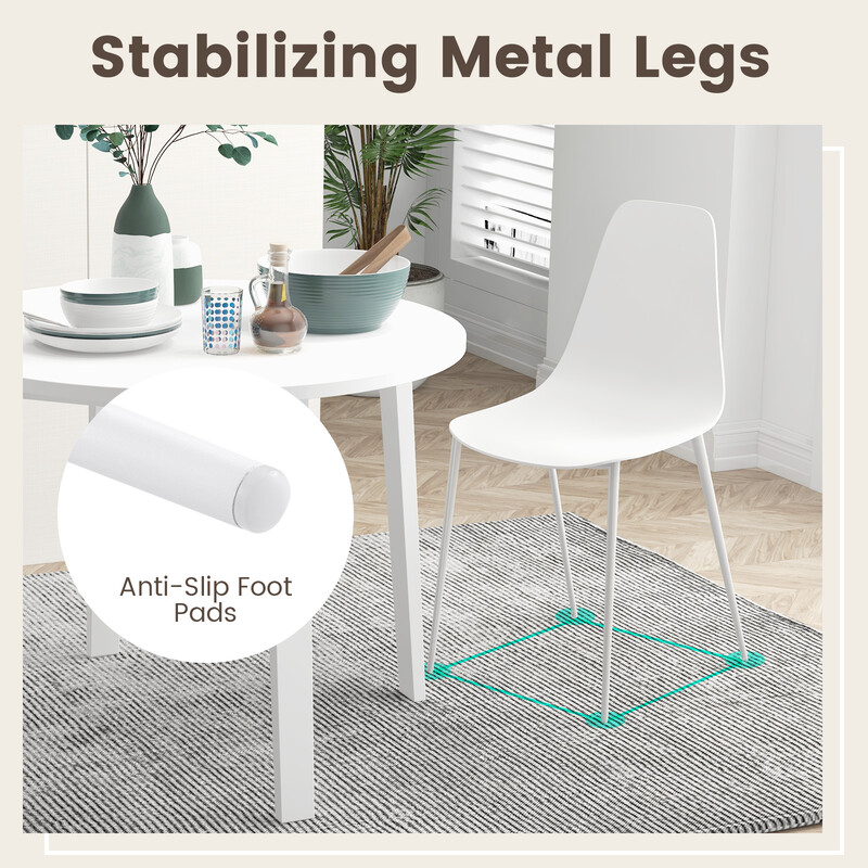 4 moderne hvide matstole uden armlæn i PP og metal 52x48x88 cm