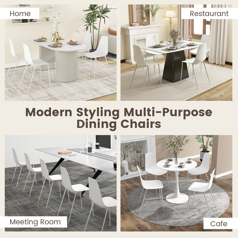 4 moderne hvide matstole uden armlæn i PP og metal 52x48x88 cm