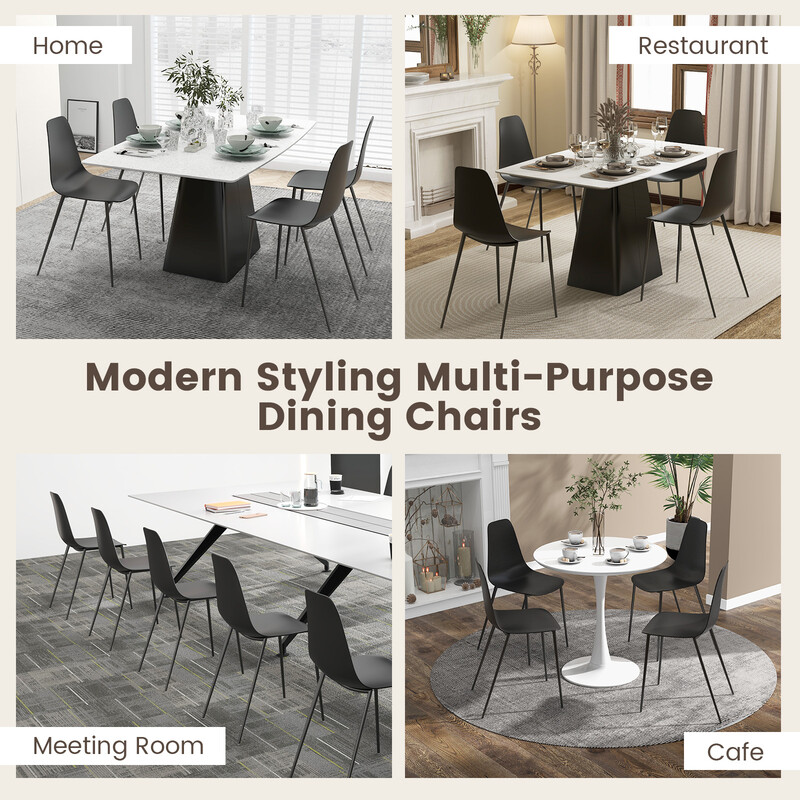 4 moderne sorte spisestole uden armlæn metalben PP 52x48x88 cm