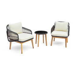 Rottingsæt i PE‑rotting til terrasse 2 stole og glasbord