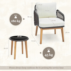 Rottingsæt i PE‑rotting til terrasse 2 stole og glasbord