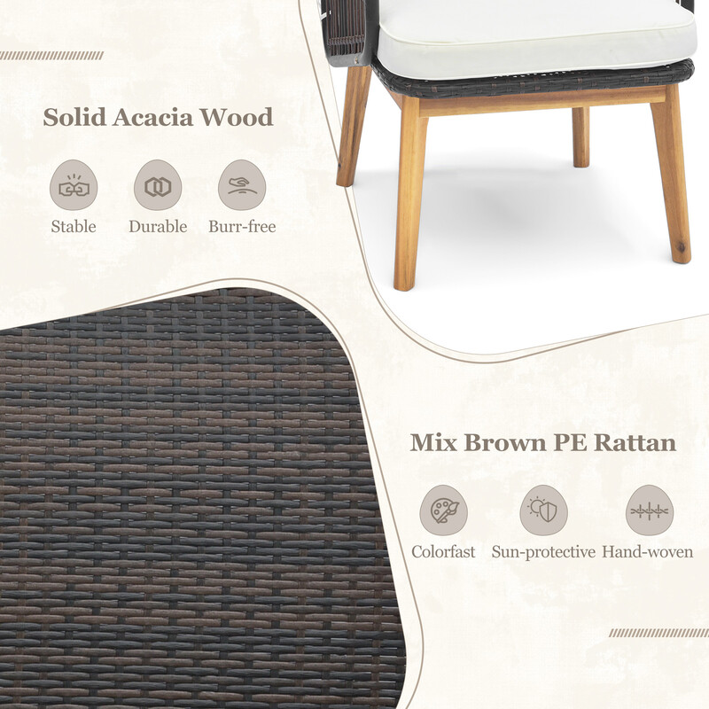 Rottingsæt i PE‑rotting til terrasse 2 stole og glasbord