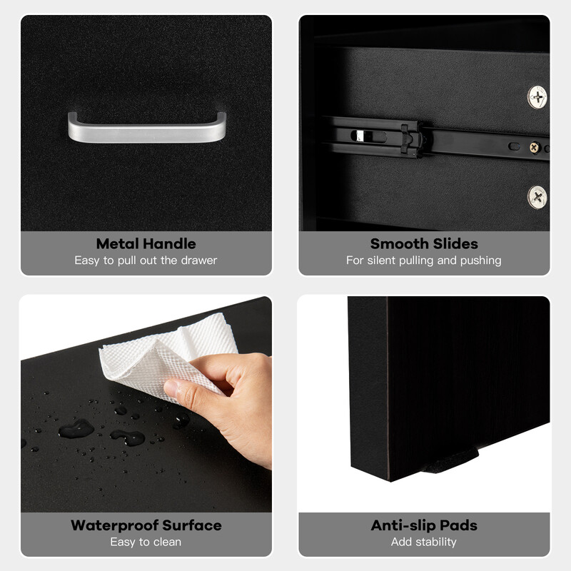 Sort natbord med træplade skuffe og åben hylde 45x42