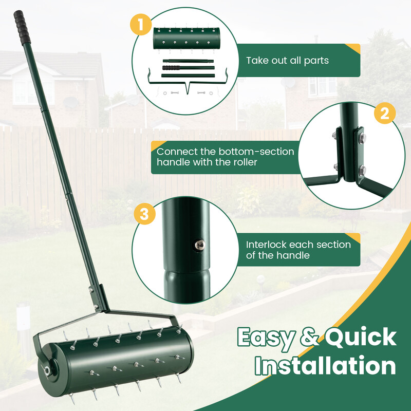 Manuel græsplænelufter 53 x 130 cm galvaniseret stål justerbar effektivitet grøn