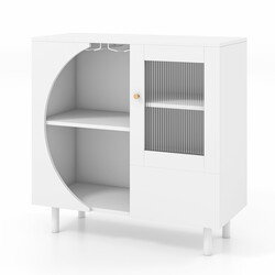 Buffetskab hvid trækomposit og metal 80x30x80 cm med glasdør og åbne hylder