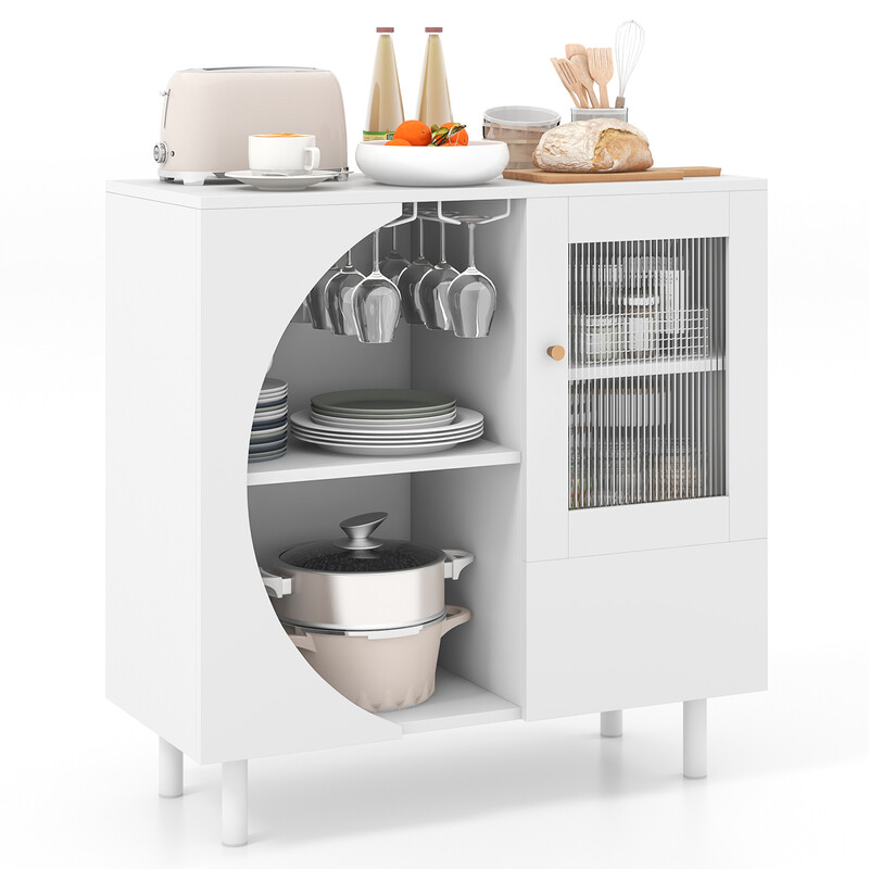 Buffetskab hvid trækomposit og metal 80x30x80 cm med glasdør og åbne hylder