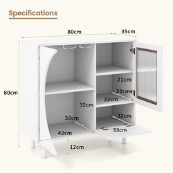 Buffetskab hvid trækomposit og metal 80x30x80 cm med glasdør og åbne hylder