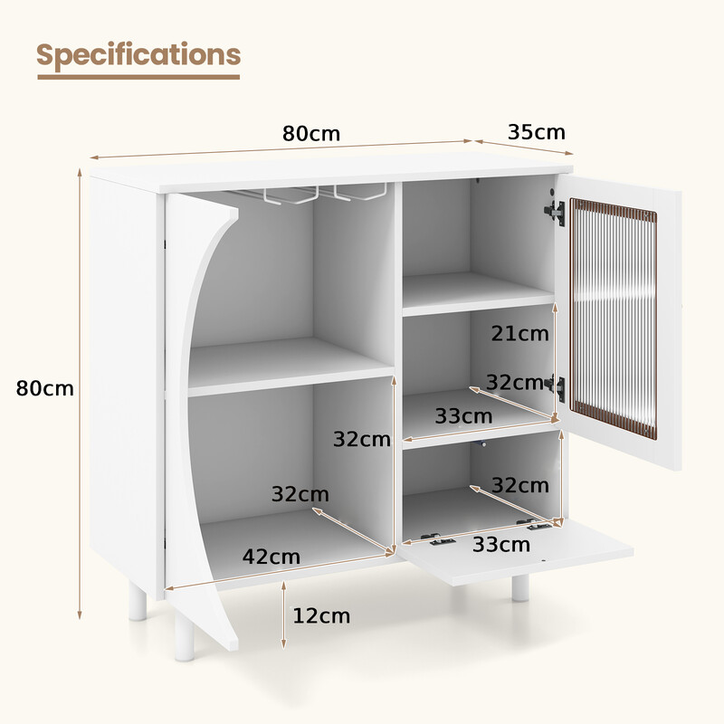 Buffetskab hvid trækomposit og metal 80x30x80 cm med glasdør og åbne hylder
