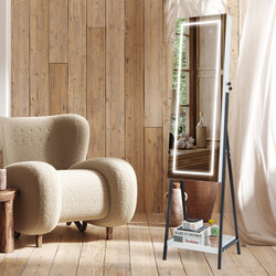 Smykkeskab hvid MDF metal 41x35x160 cm LED spejl låst