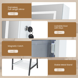 Smykkeskab hvid MDF metal 41x35x160 cm LED spejl låst