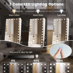 Smykkeskab hvid LED‑belyst spejl justerbar højde 46x35 cm MDF metal