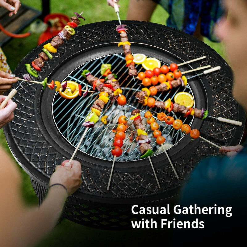 Pejs i sort stål 81 cm udendørs med grillrist og gnistsikring