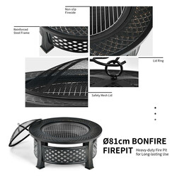 Pejs i sort stål 81 cm udendørs med grillrist og gnistsikring