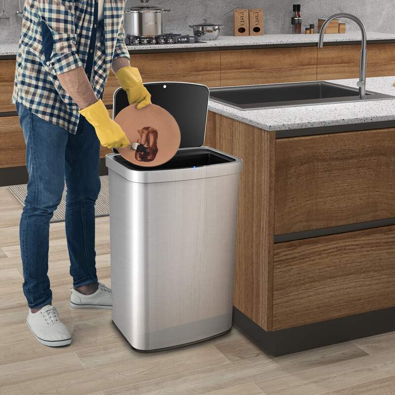 Automatisk skraldespand 50 L rustfrit stål og plast med sensor og låg