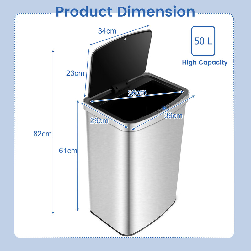 Automatisk skraldespand 50 L rustfrit stål og plast med sensor og låg