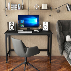 Skrivebord sort 120 x 60 cm kulstålram med fire hjul