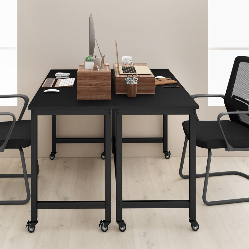 Skrivebord sort 120 x 60 cm kulstålram med fire hjul