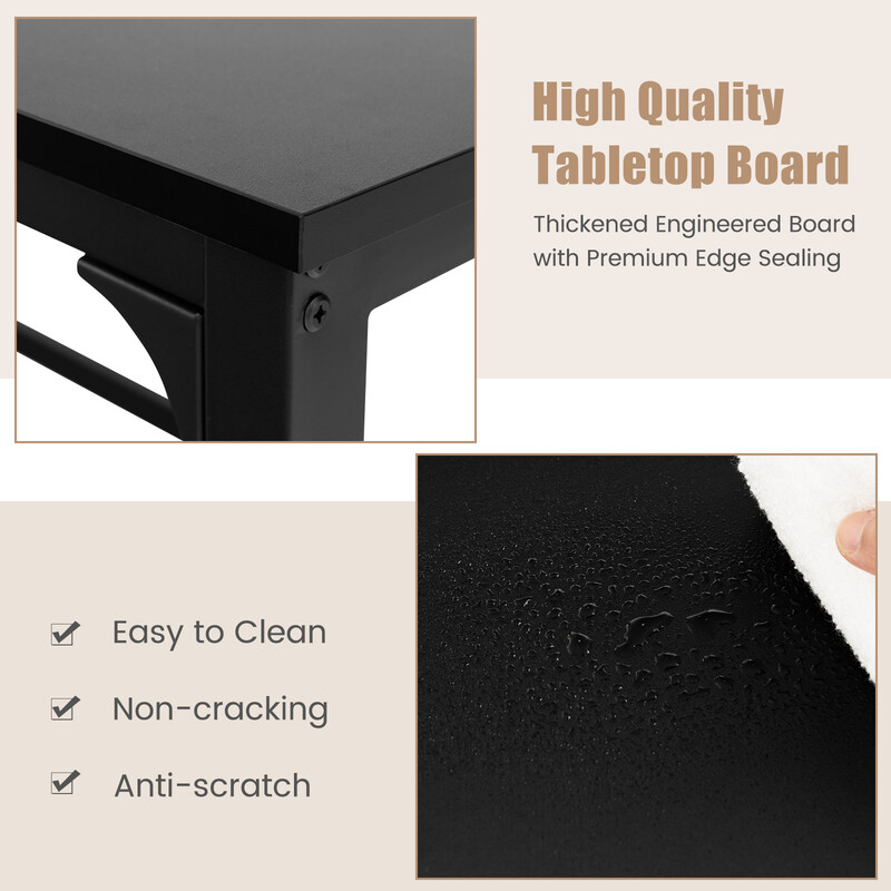 Skrivebord sort 120 x 60 cm kulstålram med fire hjul