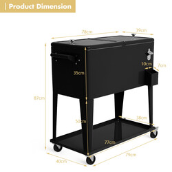 Kølevogn 76 L sort med hjul og flaskeåbner til fester og arrangementer