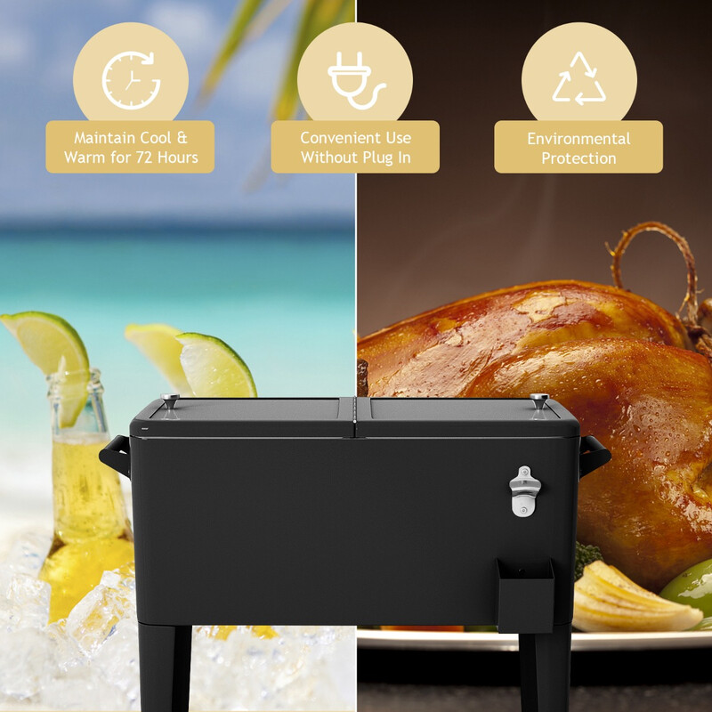 Kølevogn 76 L sort med hjul og flaskeåbner til fester og arrangementer