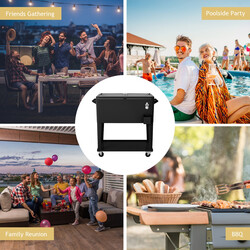 Kølevogn 76 L sort med hjul og flaskeåbner til fester og arrangementer