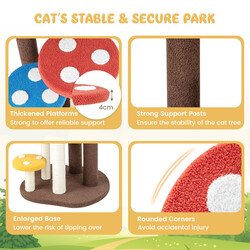 Klatretræ til kat 5 niveauer 94 cm svampdesign med sisalstolper og teddystof