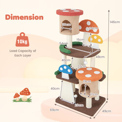 Kattetræ svampdesign med to huler sisalpæle interaktive bolde 69x49x146 cm