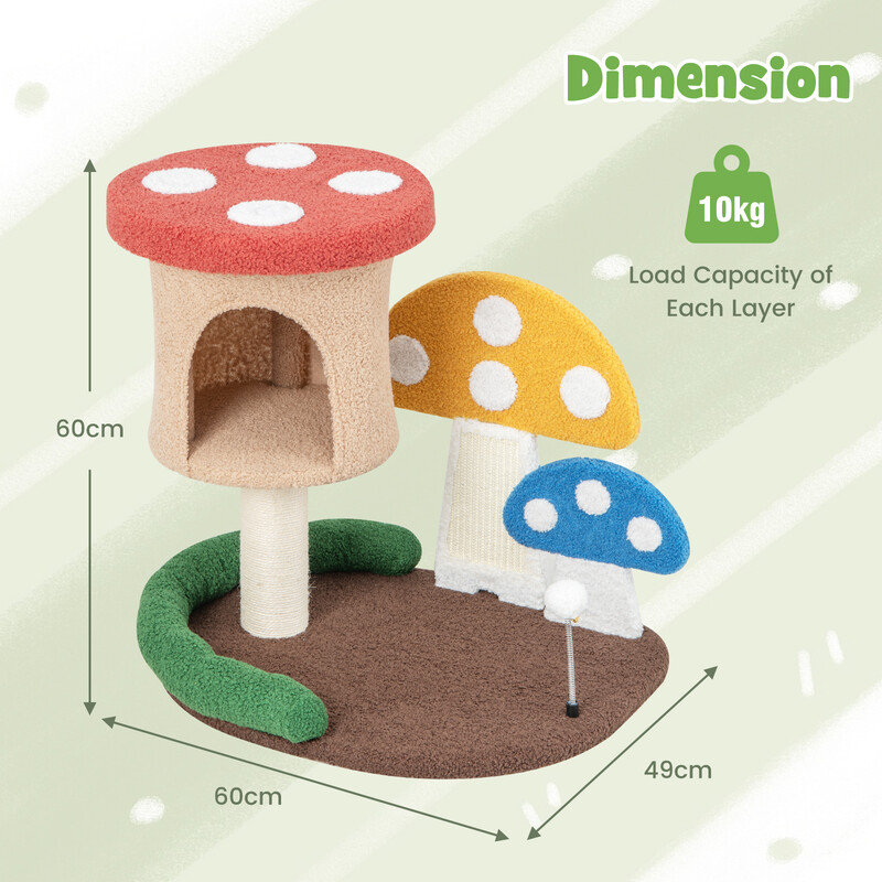 Katteklatretræ med natursisal plystertøj svampdesign rede og kradsebræt 60x49x59 cm