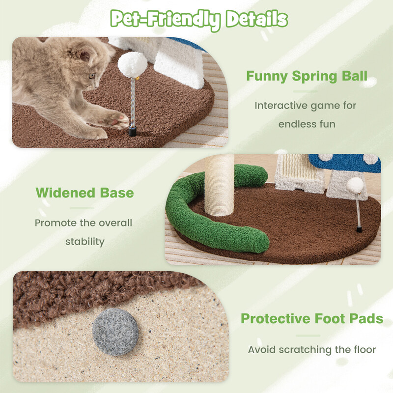 Katteklatretræ med natursisal plystertøj svampdesign rede og kradsebræt 60x49x59 cm