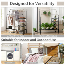 Tørrestativ i kulstofstål med justerbare dobbeltstænger og hjul 135x54x170 cm