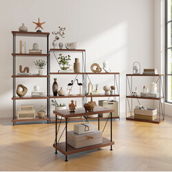 Bogreol industriel metalramme fem hylder valnød 60x29