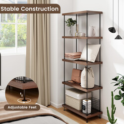 Bogreol industriel metalramme fem hylder valnød 60x29