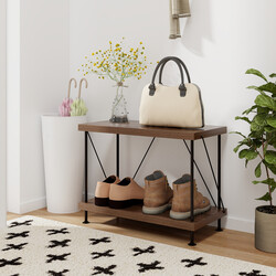 Industriel boghylde MDF metal valnød 60x29