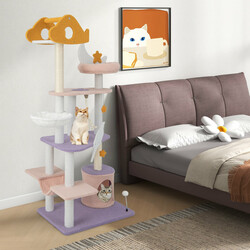 Klatrestativ til kat i teddy fleece sisal og træ 68x48x167 cm