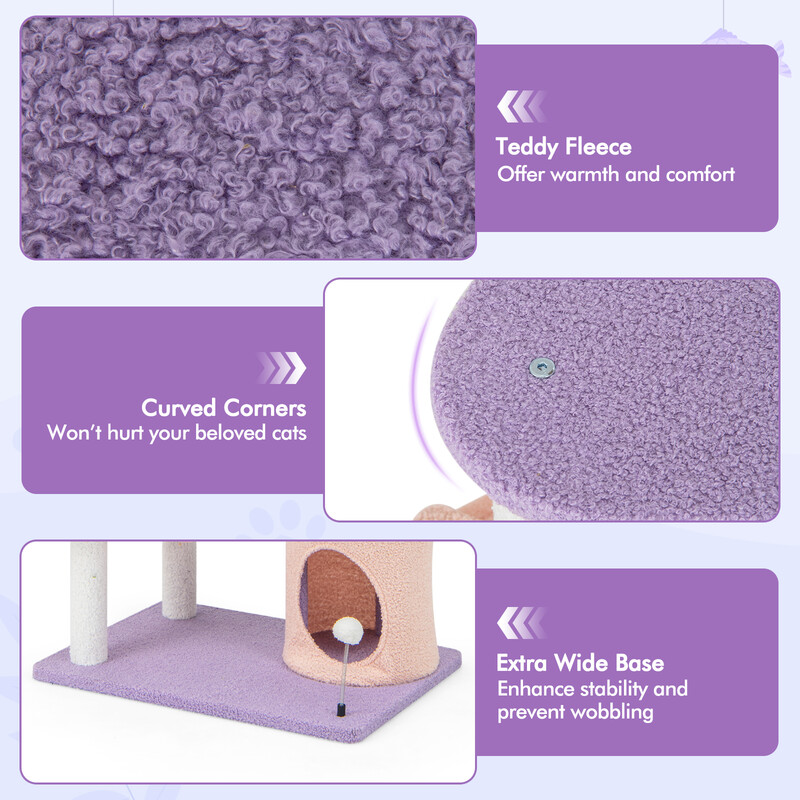 Klatrestativ til kat i teddy fleece sisal og træ 68x48x167 cm