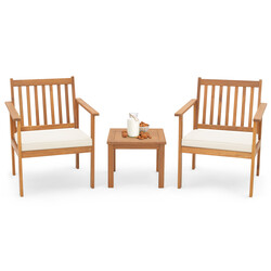 3-delt terrassmøbel sæt i akacietræ med 2 stole og kaffebord