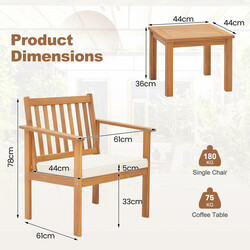 3-delt terrassmøbel sæt i akacietræ med 2 stole og kaffebord