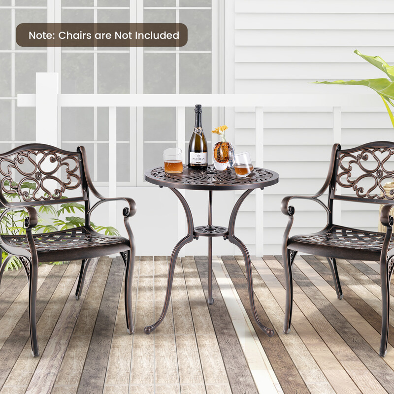 Terrassbord i støbt aluminium bronze 61x71 cm med parasolhul