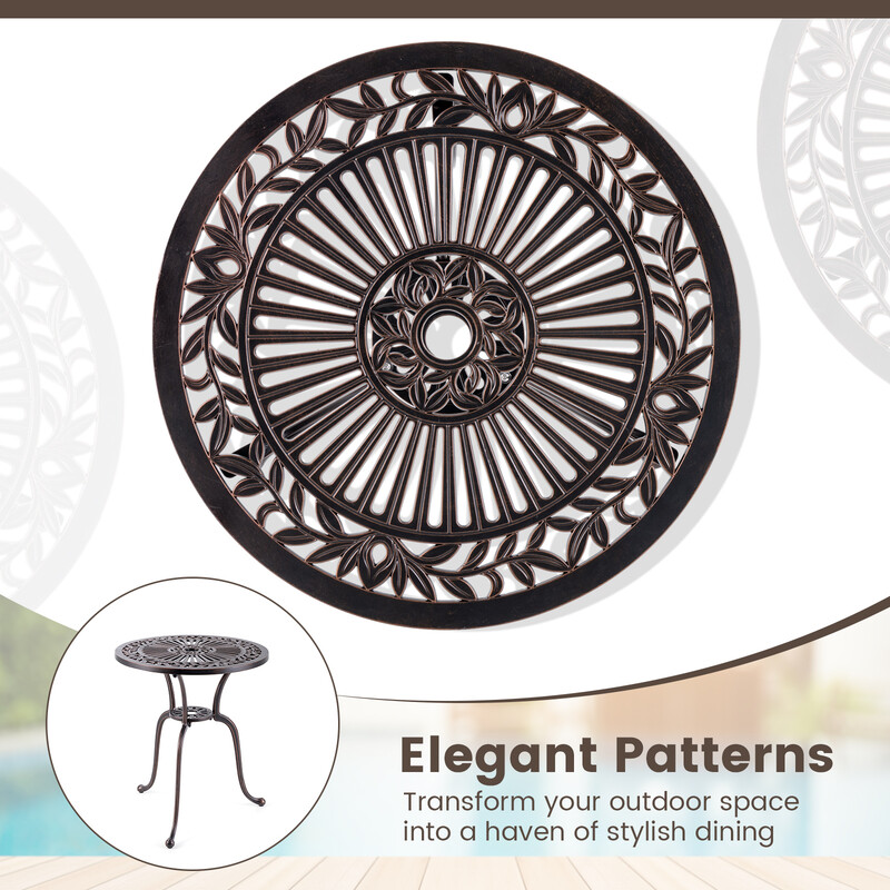 Terrassbord i støbt aluminium bronze 61x71 cm med parasolhul