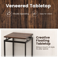 Barbord i rustik brun metal 60x60 cm med 2 industrielle barstole