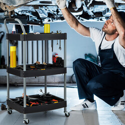 Værktøjsvogn sort metal med tre niveauer fire hjul 60x45x107 cm