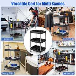 Værktøjsvogn sort metal med tre niveauer fire hjul 60x45x107 cm