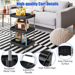 Værktøjsvogn sort metal med tre niveauer fire hjul 60x45x107 cm