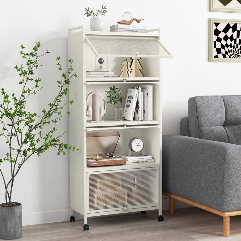 Sort køkkenopbevaringshylde med fire hjul fem hylder 60x32x154 cm